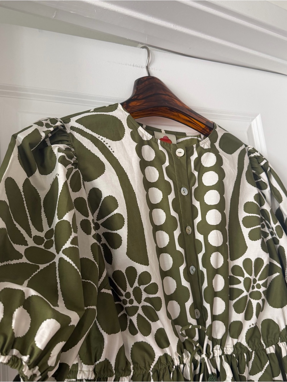 Farm Rio Green Palermo Drawstring Organic Cotton Blouse - Picture 2 of 7